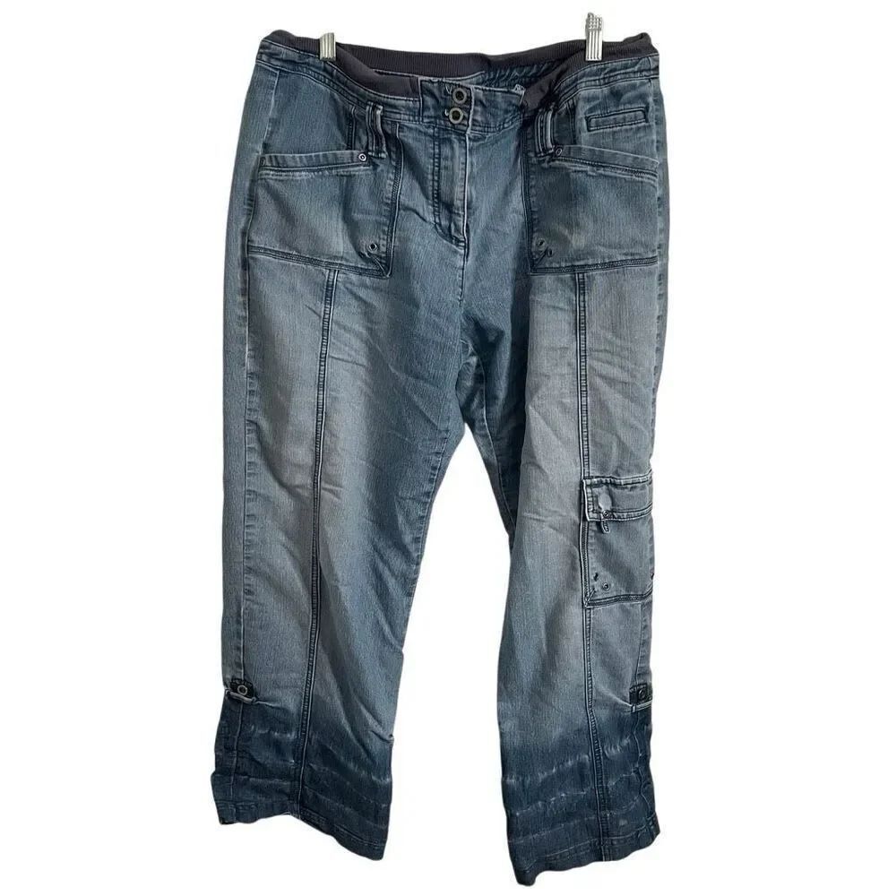 Womens Cargo Wide Leg Jean 16 Ombré Elastic Waist Gorpcore Streetwear Distressed